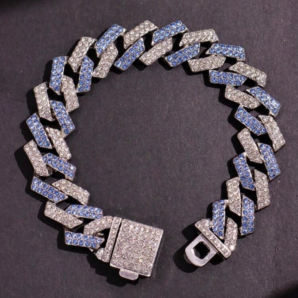 Silver and Blue Cuban Link Bracelet